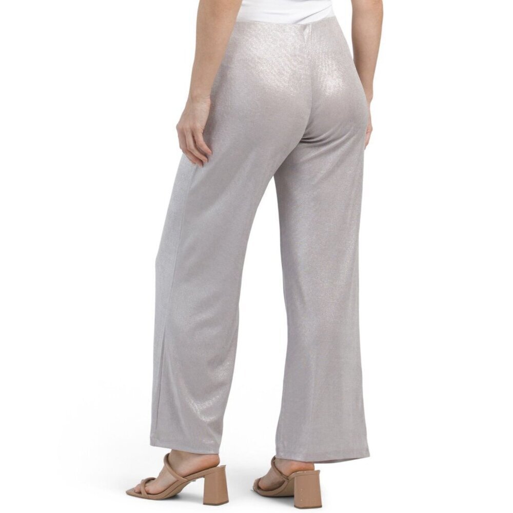 Zara Women's Wide Leg Pants Metallic Silver Pull On Ankle Length Size S NWT $35